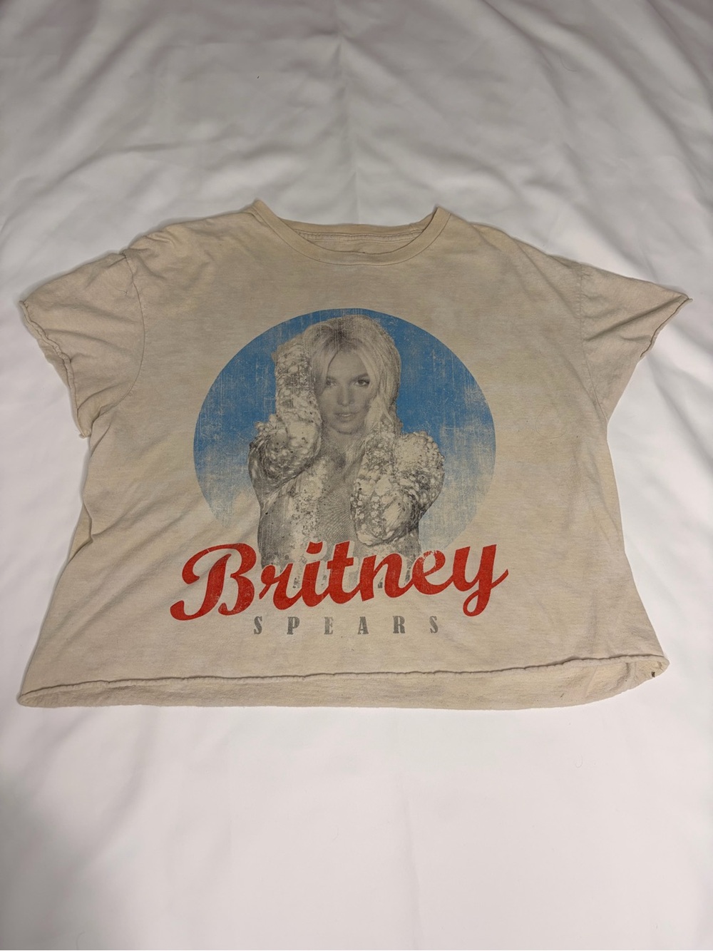 Britney Spears Shirt Womens Cropped Tee White 100% Cotton Short Sleeve LG